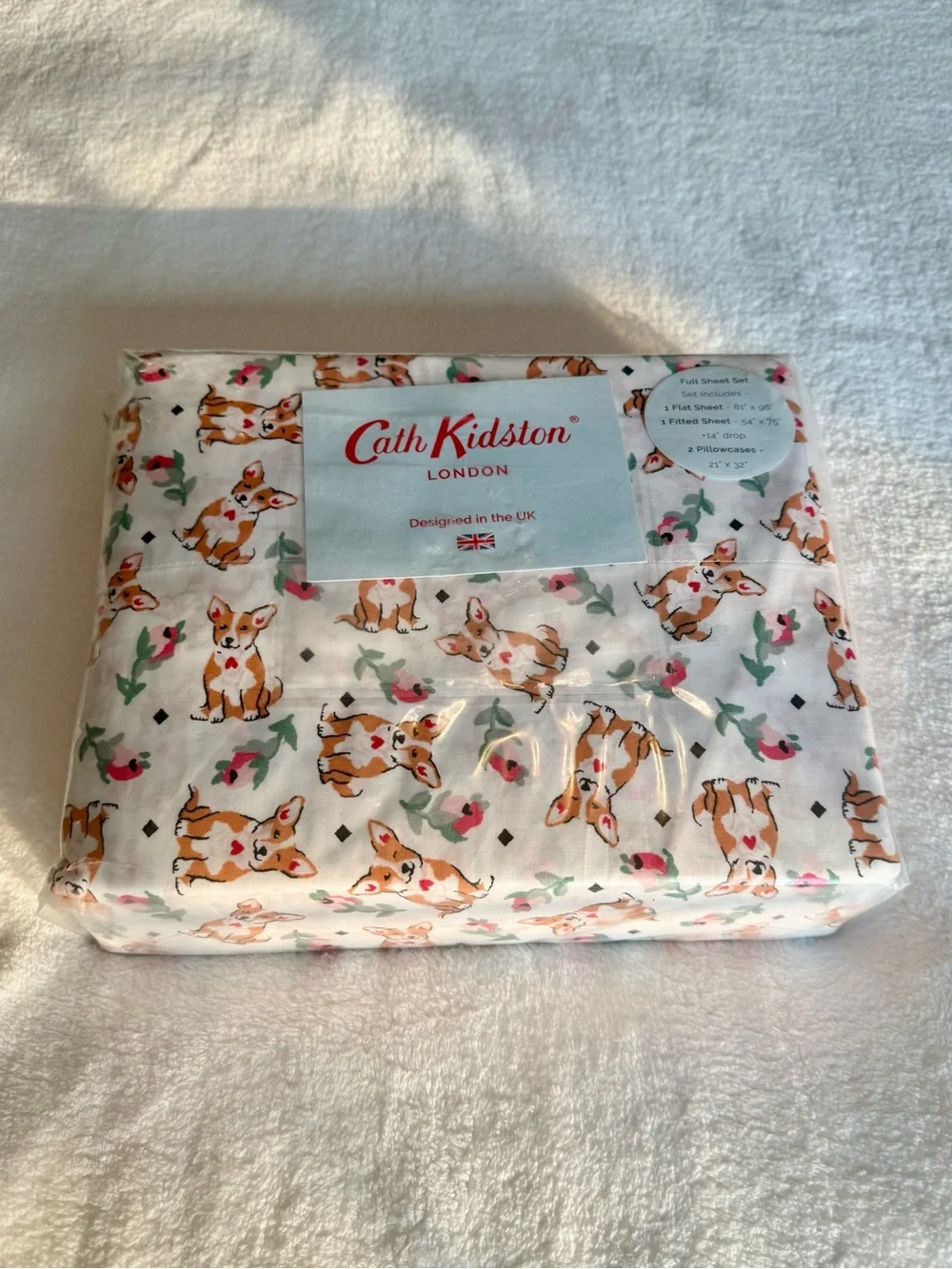 Cath Kidston Corgi Sheet Set Full Size 100% Cotton One Flat One Fitted Two Cases